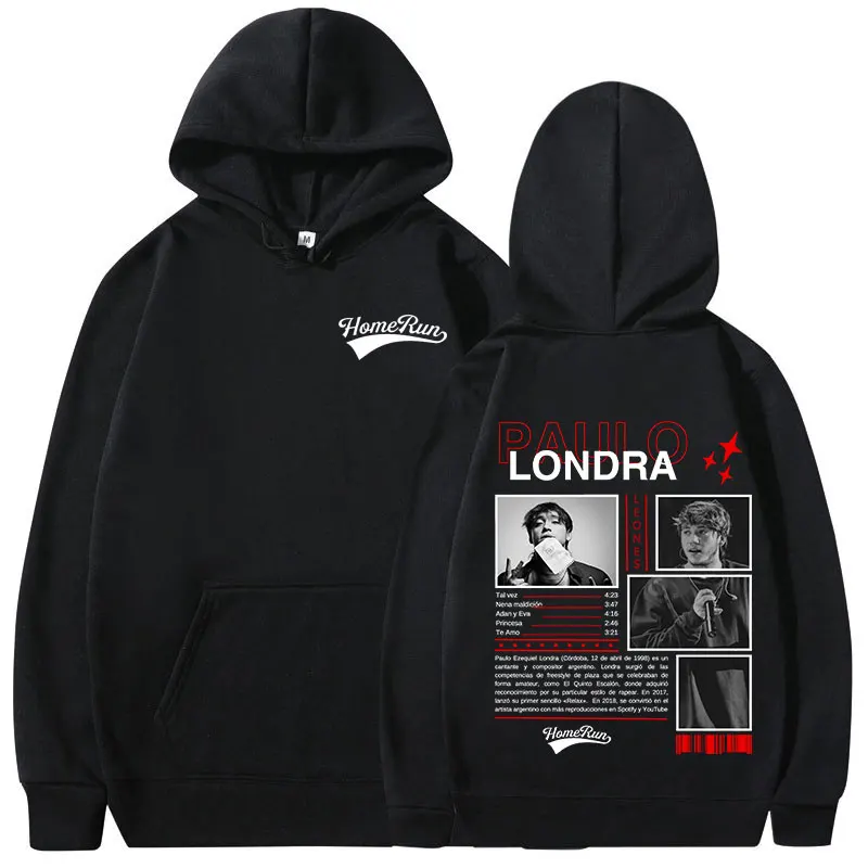 Rapper Paulo Londra Homerun Hoodies Men's Clothing Fashion Hip Hop Hooded Sweatshirt Vintage Oversized Pullover Hoody Streetwear