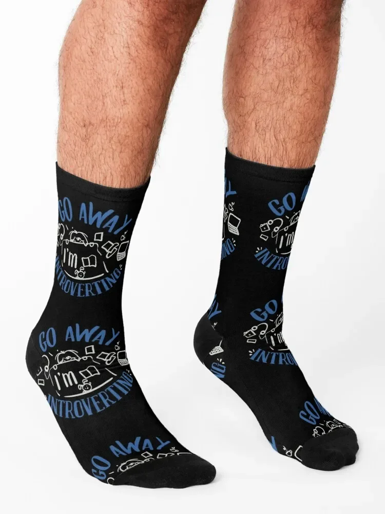 Go Away Im Introverting Socks with print gym hockey christmas gift Women's Socks Men's