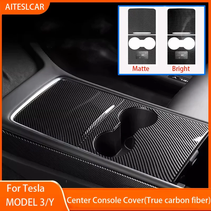 GDBCHZDM Real Carbon Fiber ultra thin center console cover For Tesla Model 3 Y 2021-23 not affect Central Control push-pull use