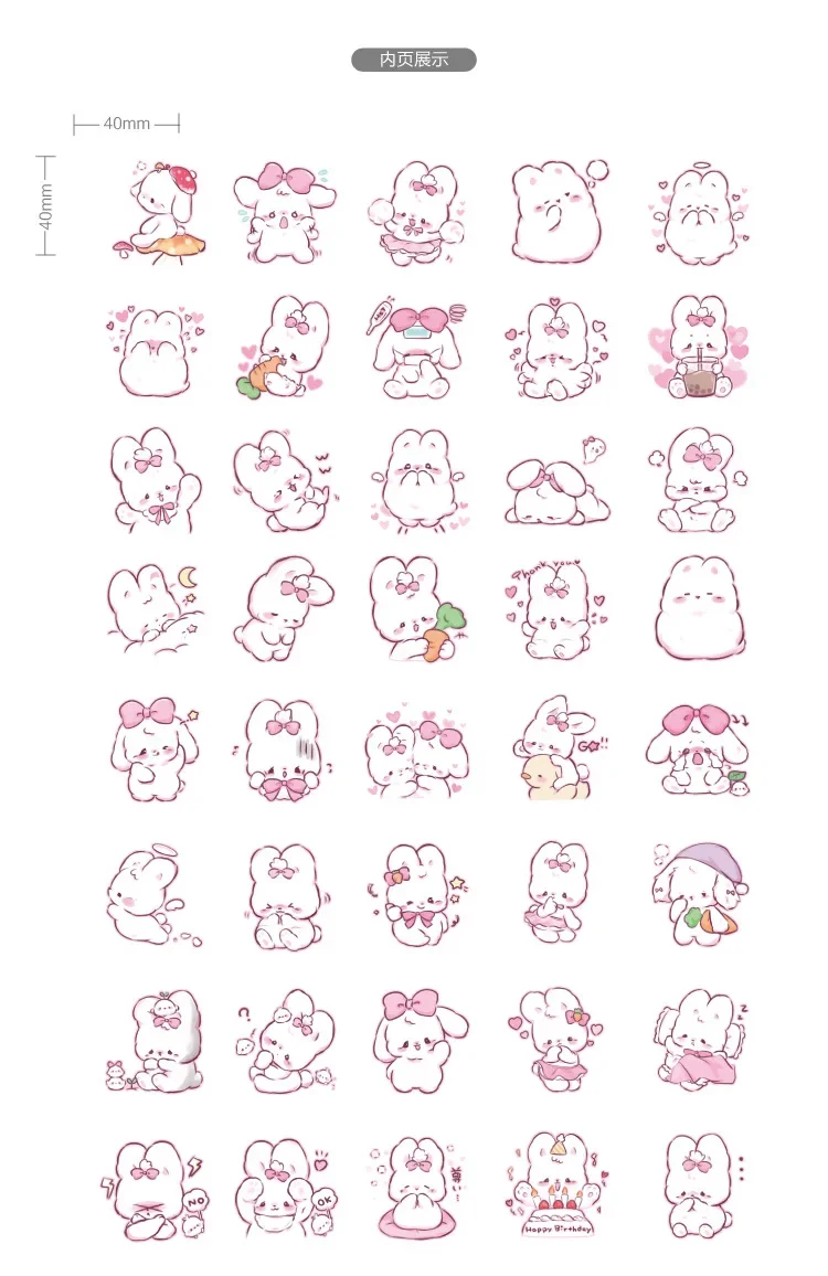 45 Stück/Box Niedliche Hasen-Aufkleber für den Alltag, Kawaii-Dekorationssticker für Planer, Scrapbooking, Schreibwaren, koreanische Tagebuch-Aufkleber – Detail 7