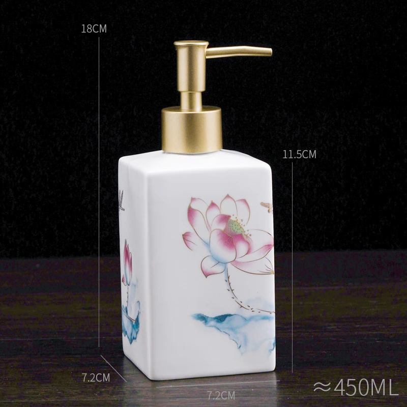 High Value Retro Ceramic Bath Lotion Bottle Press Type Lotus Bathroom Shampoo Dispenser Hotel Shampoo Bottle Bathroom Supplies