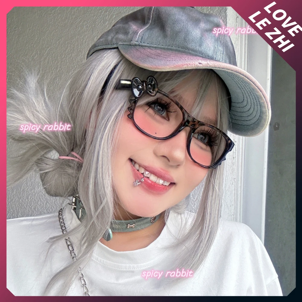 Y2K Fashion Leopard Print Bow Spice Girl Glasses Fashion Vintage Cartoon Large Oval Frame Eyeglasses Without Lenses Glasses
