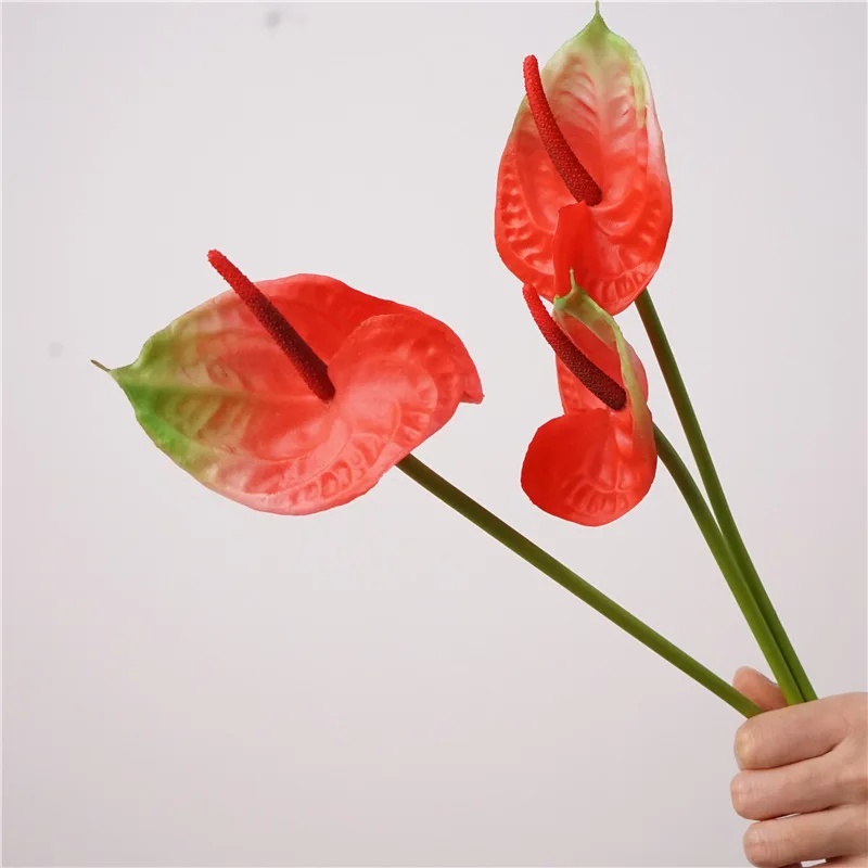 10 Stück Künstliche Anthurienblumen mit Echtfühl-Effekt für Heimdekoration, Latex-Kunstblumen für Hochzeitshintergrund, Party-Blumenarrangements – Detail 9