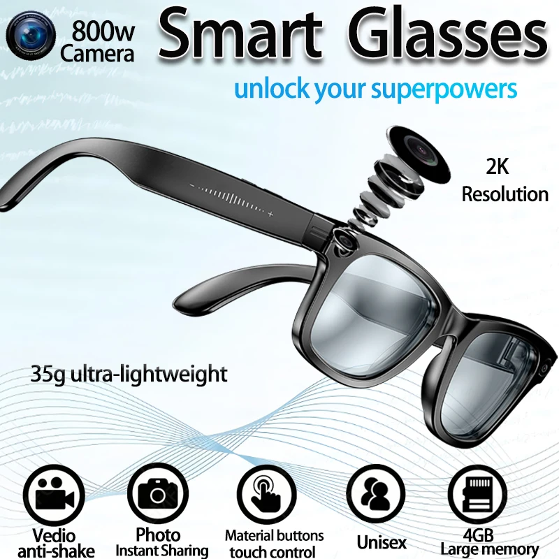 

Умные очки с искусственным интеллектом, запись видео, распознавание фотографий, разрешение 2K, BT-перевод вызовов, спортивные модные умные очки с сенсорным управлением