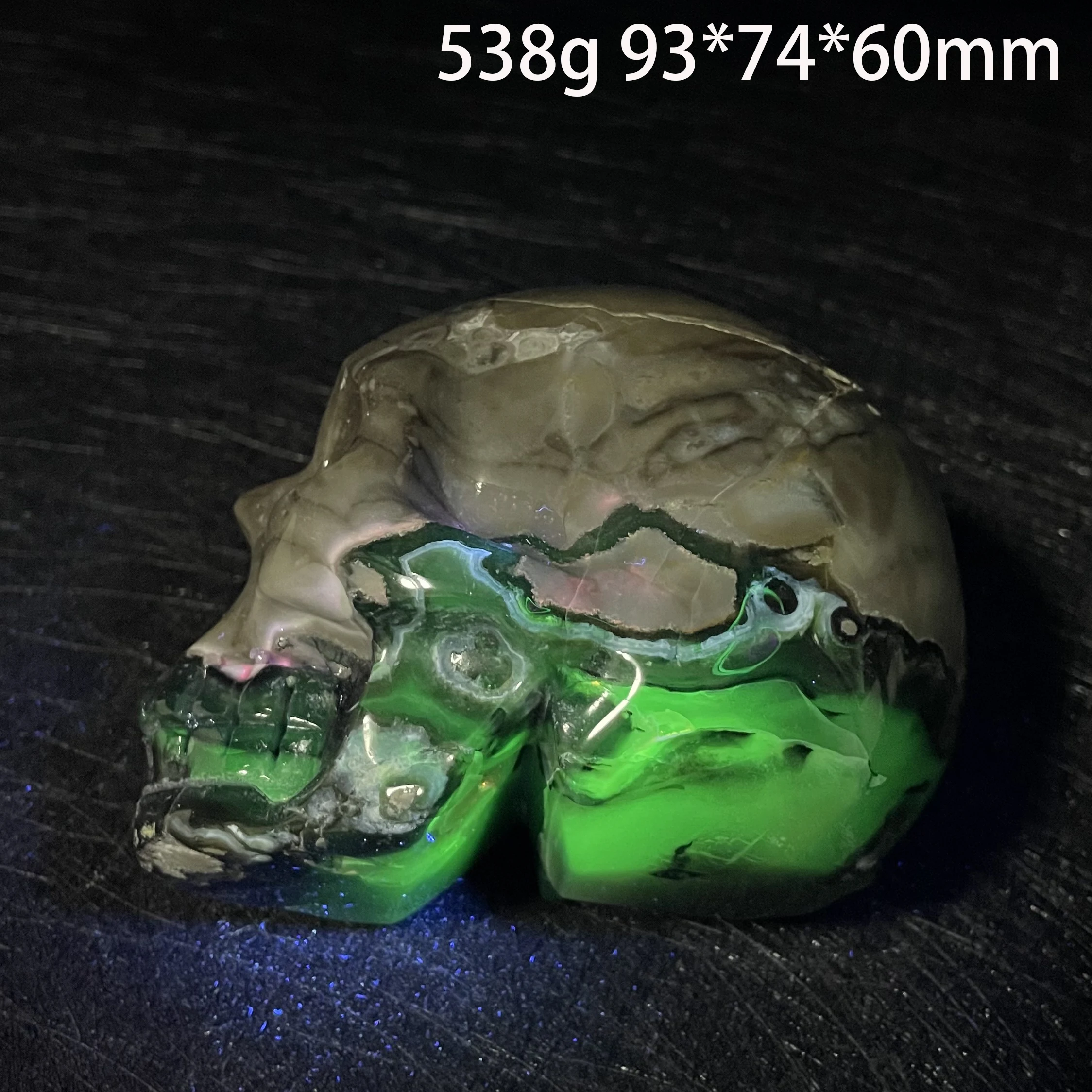 Imagem -06 - Cabeça de Crânio Efeito de Fluorescência Natural Ágata Vulcânica Quartzo Alienígena Pedra Polida Cura Reiki Decoração Presentes