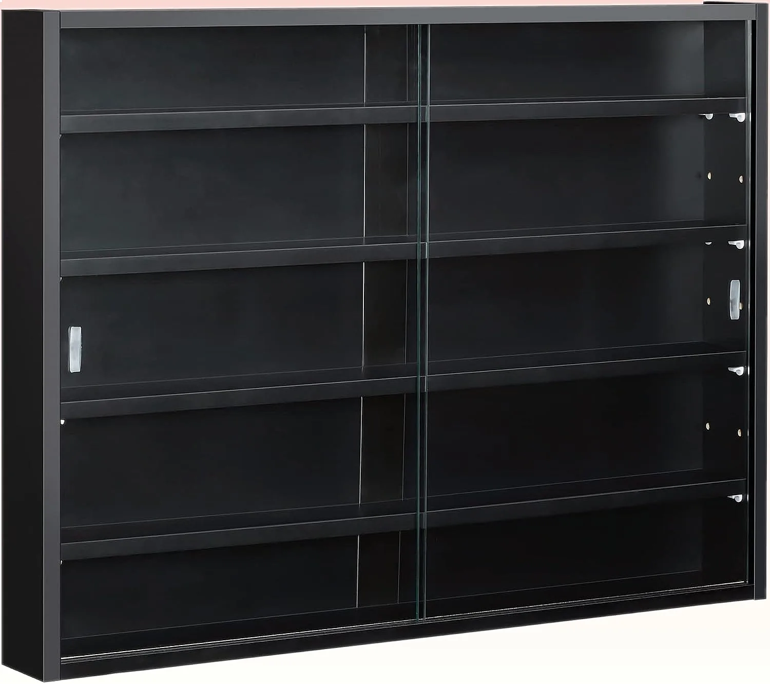 HOMCOM 5-Tier Glass Door Display Cabinet with Adjustable Shelves, Wall-Mounted, Black
