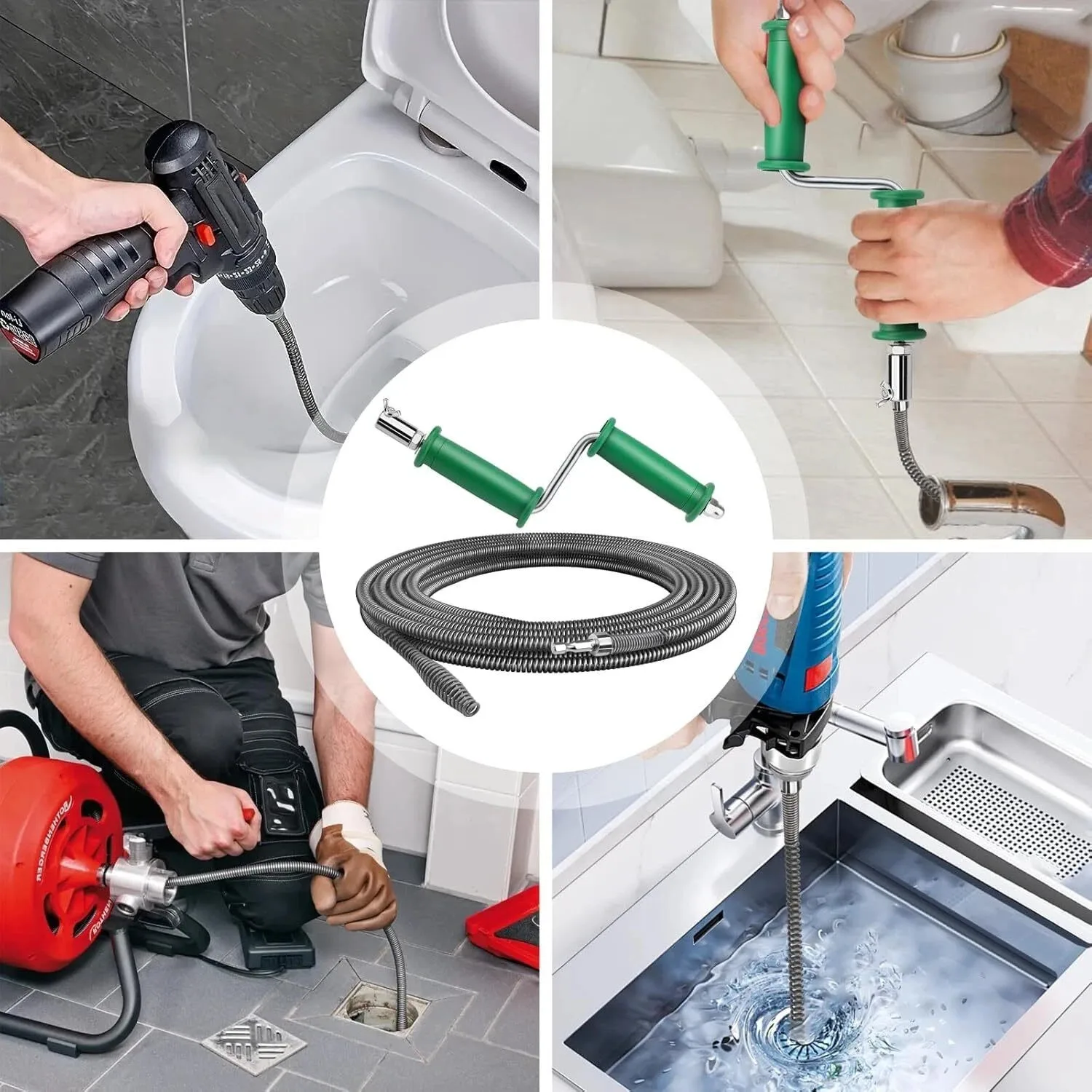 5M Manual Plumber's Drain Snake Cleaner Unblocker Fit for Sink Waste Pipe Toilet