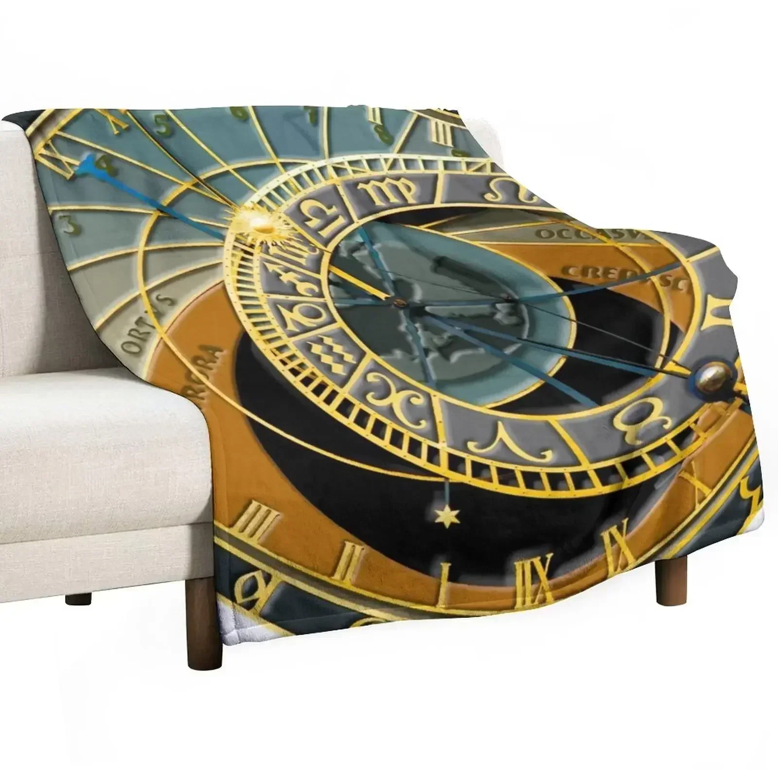 Prague Astronomical Clock 3D Throw Blanket Custom Retros Blankets