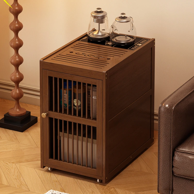 Mobile  Small tea table Householdcabinet Balcony cart coffeewith  tray Kettle Integrated