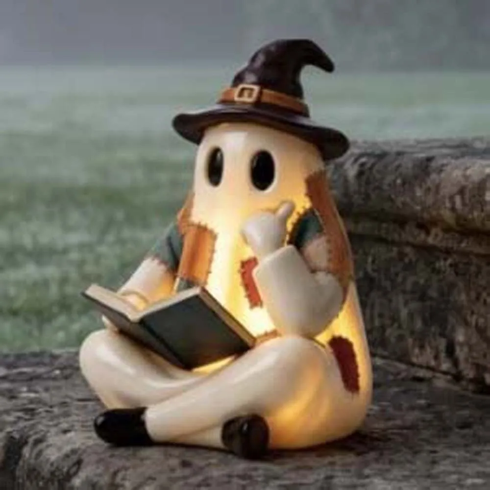 Resin Made Patchwork Ghost Light Lightweight 3D Shaped Ghost Pumpkin Lantern Button Cell Battery Operated Exquisite Detail