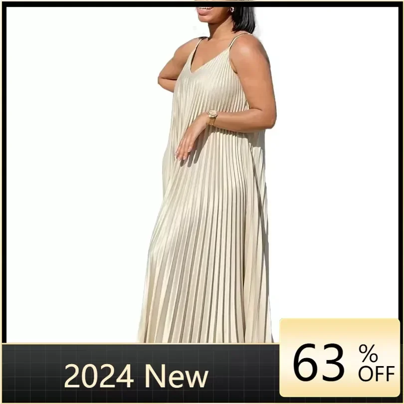 

Plus Size African Dresses for Women Sexy Summer 2024 Sleeveless Polyester Pleat Party Evening Long Maxi Dress Africa Clothing