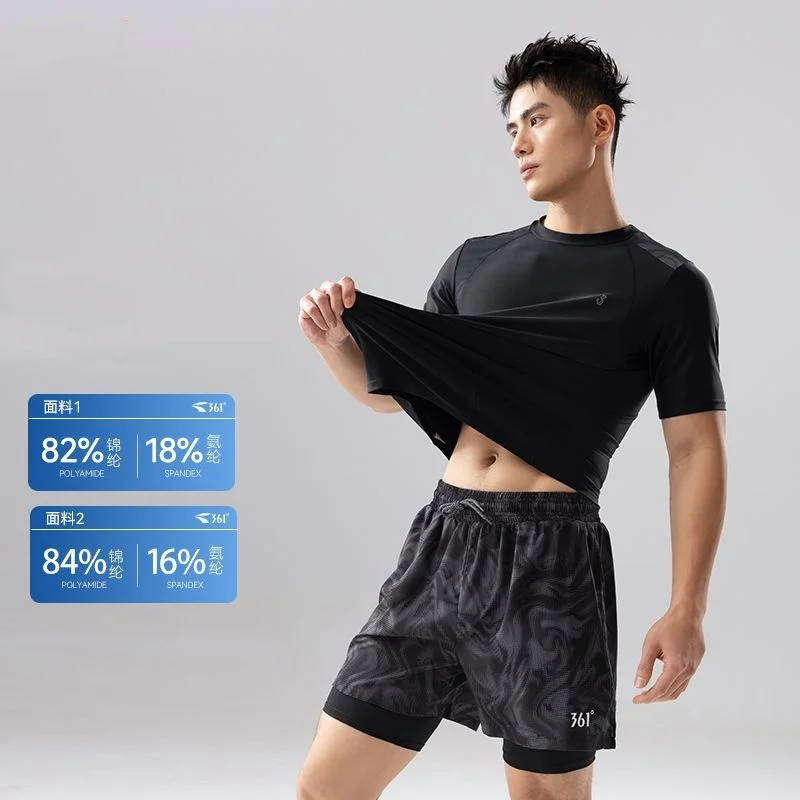 361Men Two Pieces Short Sleeve Professional WaterProof Surfing Beach Swim Shirt Trunks UPF50+ Quick-Drying Bathing Rash Guard