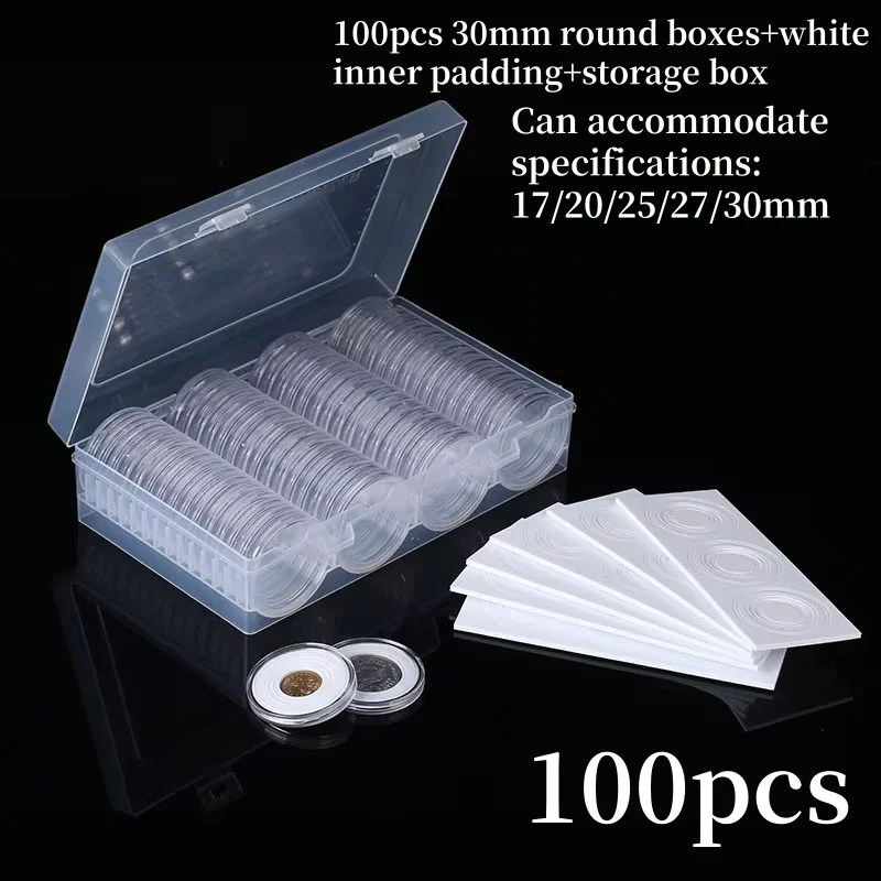 100-pcs-claro-comemorativo-caixa-de-armazenamento-de-armazenamento-protecao-de-armazenamento-adequado-transparente-portatil-caixa-de-armazenamento-redonda