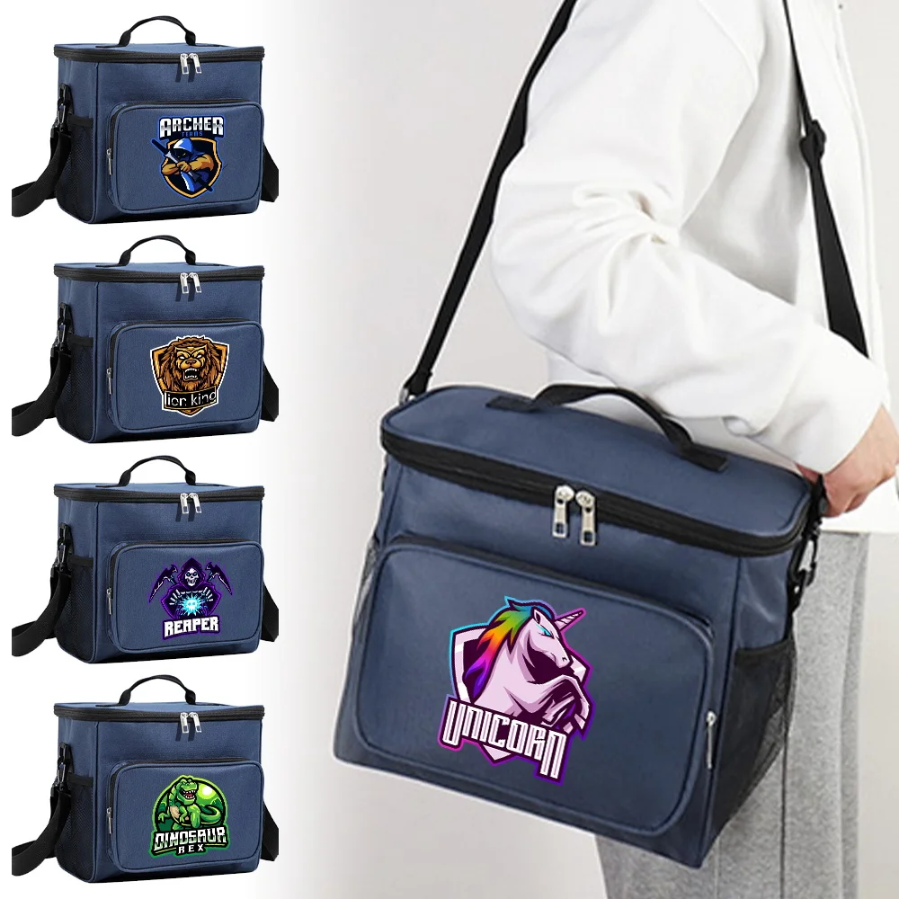 Lunchtas Esthetische Thermische Tas Blauwe Kleur Zak Schattige Trendy Teamlogo Serie Print Tote Food Storagebag Handig Kind