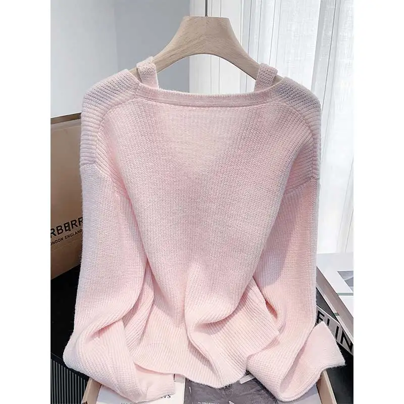 ملابس حريمي ربيع الخريف موضة عادية بلون الحياكة الإناث كل مباراة تظهر رقيقة سترة حبال قطعتين مجموعة علوية Te #4