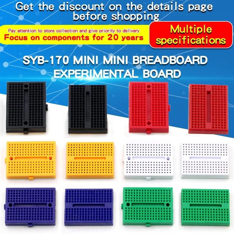 2PCS SYB-170 Mini Solderless Prototype Experiment Test Small Breadboard Kit With 170 Tie Points Plus Adhesive Back 35*46*8mm