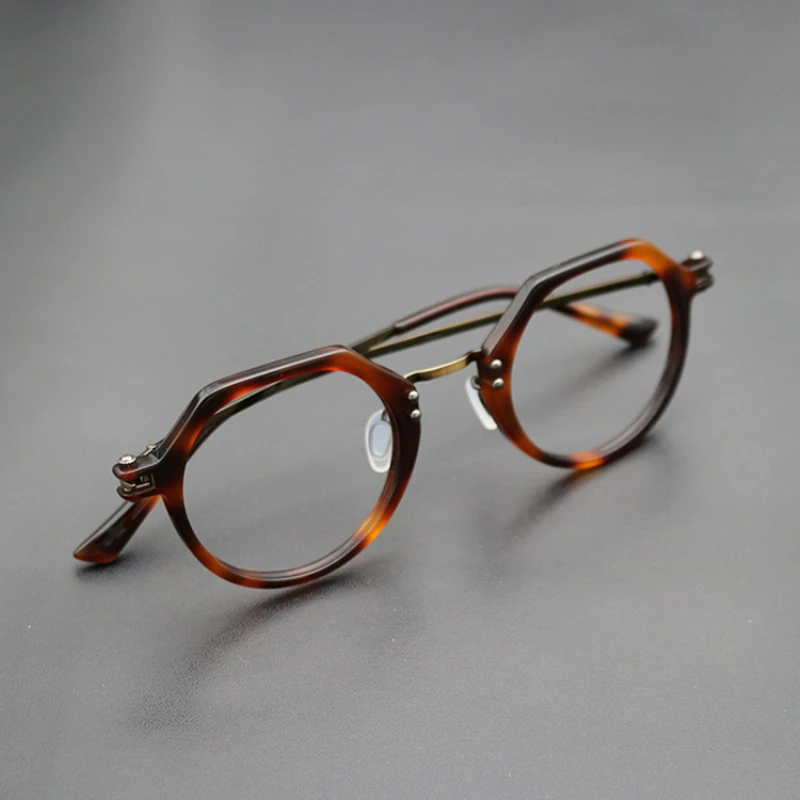 Retro Italian Plate Handmade Glasses Mechanical Style Pure Titanium Eyeglass Frame Male