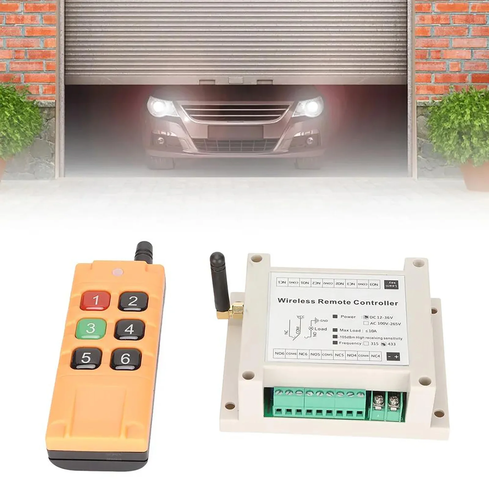 Wireless Remote Control RF Switch 433MHz DC 12-36V 6CH 6 Channel 10A Relay Receiver For Garage Door/Lighting/Curtains/Water Pump