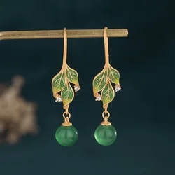 New Trendy Luxury Enamel Craft Leaf Long Tassel Earrings for Women Traditional Women's Golden Earrings Party Beautiful Jewelry