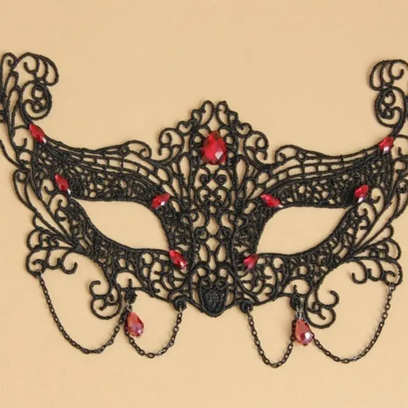 Demi-masque pour les yeux en dentelle 39BB, avec chaîne, pour femmes, Cosplay, bals promo, masque pour les yeux en dentelle