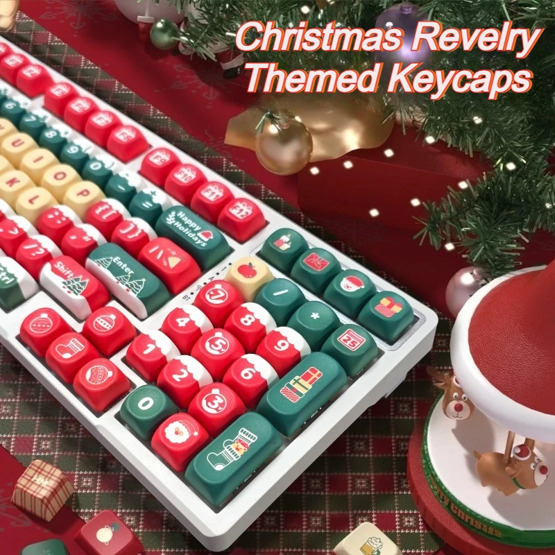 

Рождественские колпачки для клавиш PBT Dye-Sub, круглые колпачки для клавиш с профилем MOA, милые колпачки для клавиш, колпачки для механической клавиатуры MX, Рождественский подарок