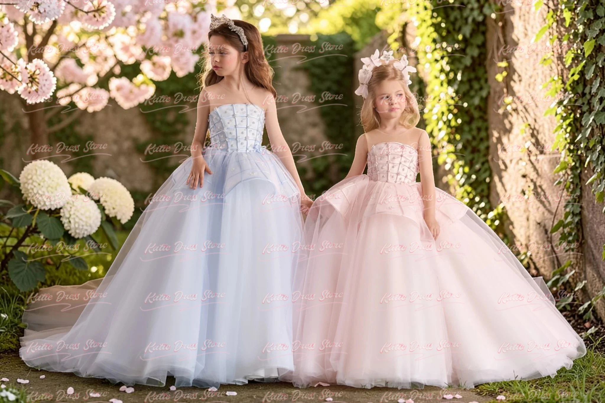 Light Pink Tulle Puffy Flower Girl Dress For Wedding Pearls Sleeveless Kids Birthday Party First Communion Ball Gowns Custom