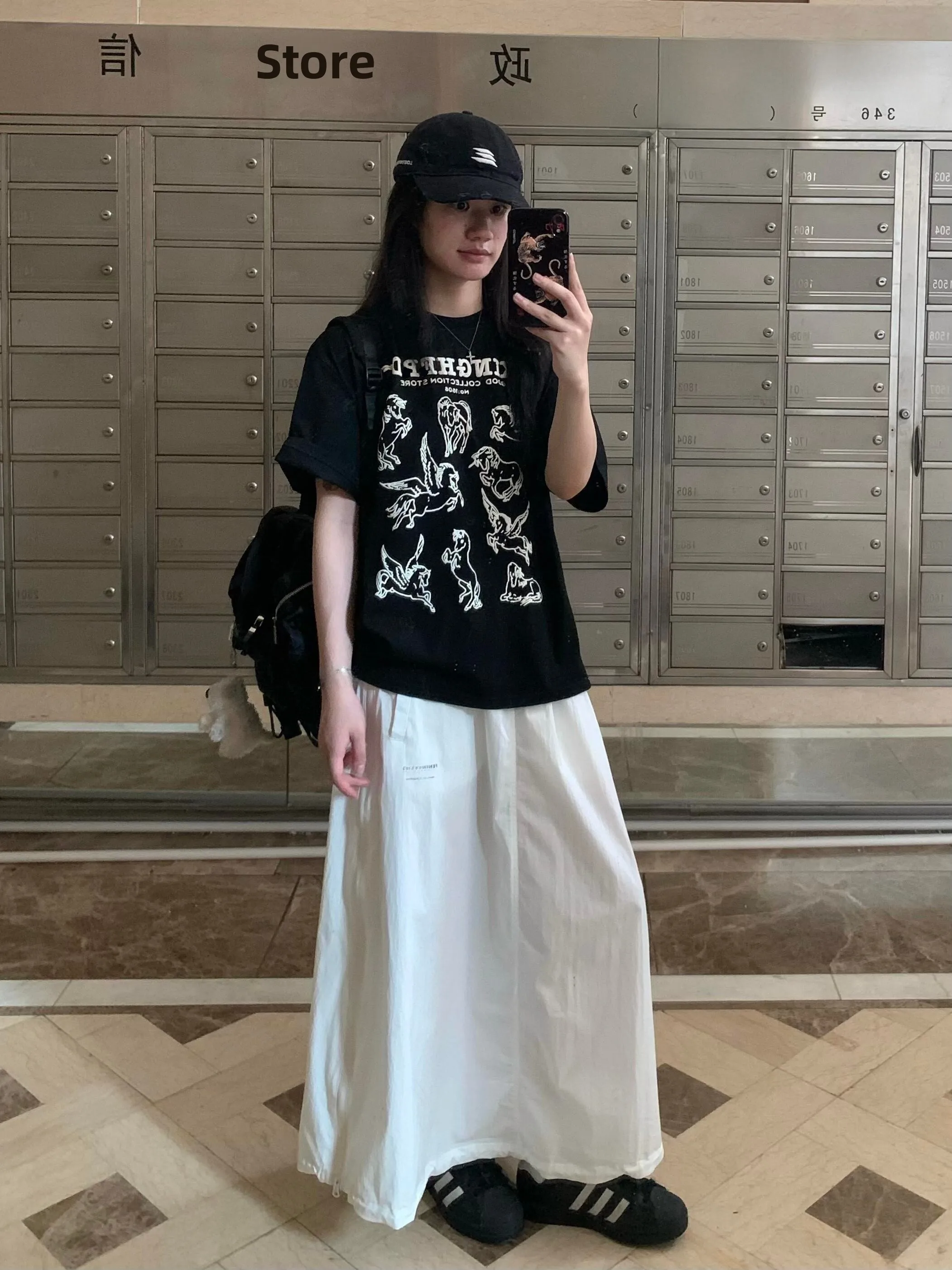 

Retro American Fun Print Loose Casual Pure Cotton Heavyweight Short Sleeve T-Shirt Women's Trendy Summer New Arrival