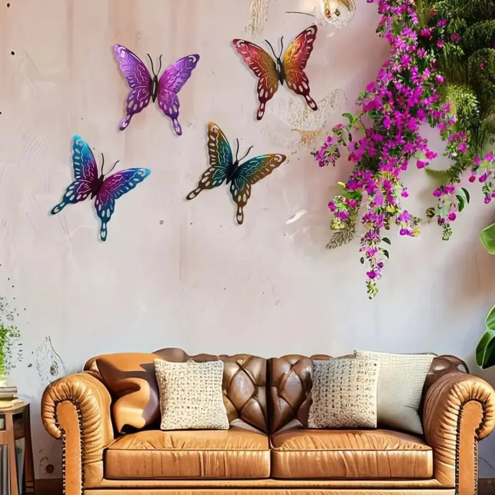 

4Pcs Iron Butterfly Wall Art Hanging Cute Creative Butterflies Sculpture Ornaments Exquisite Waterproof Animal Statues