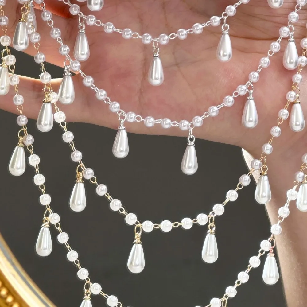 1Meter Imitation Pearl Waterdrop Pendent Beaded Chain For Plastic Beads Copper Chains Necklace Bracelets DIY Jewelry Making