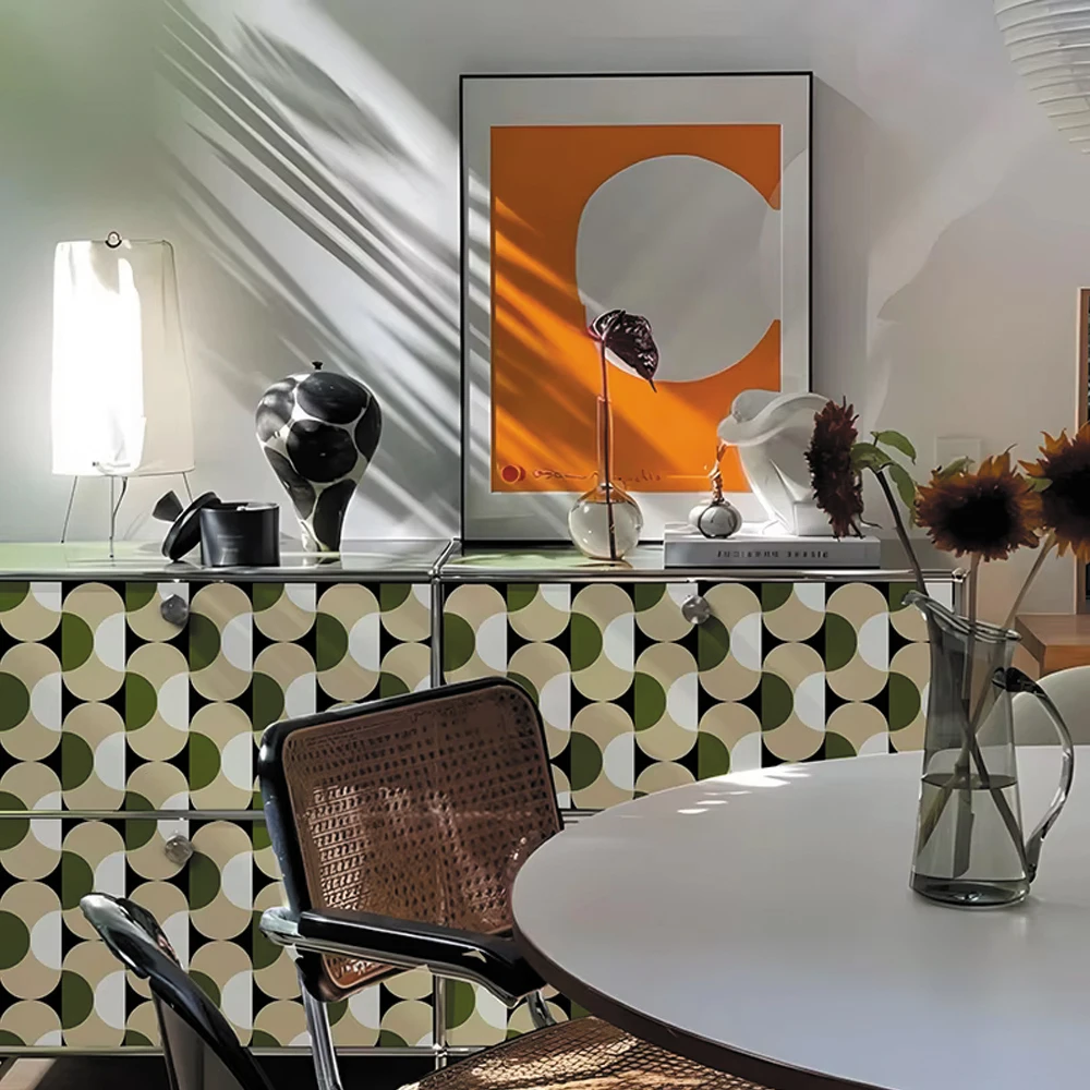 Mid-Century Modern Style Geometric Vintage Wallpaper, Peel and Stick Waterproof Wear-Resistant Removable Wall Stickers For Home