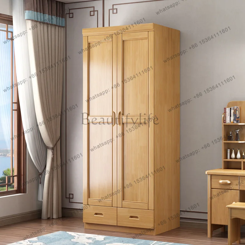 LX New Chinese Solid Wood Wardrobe Bedroom Two Doors Clothes Cabinet Household