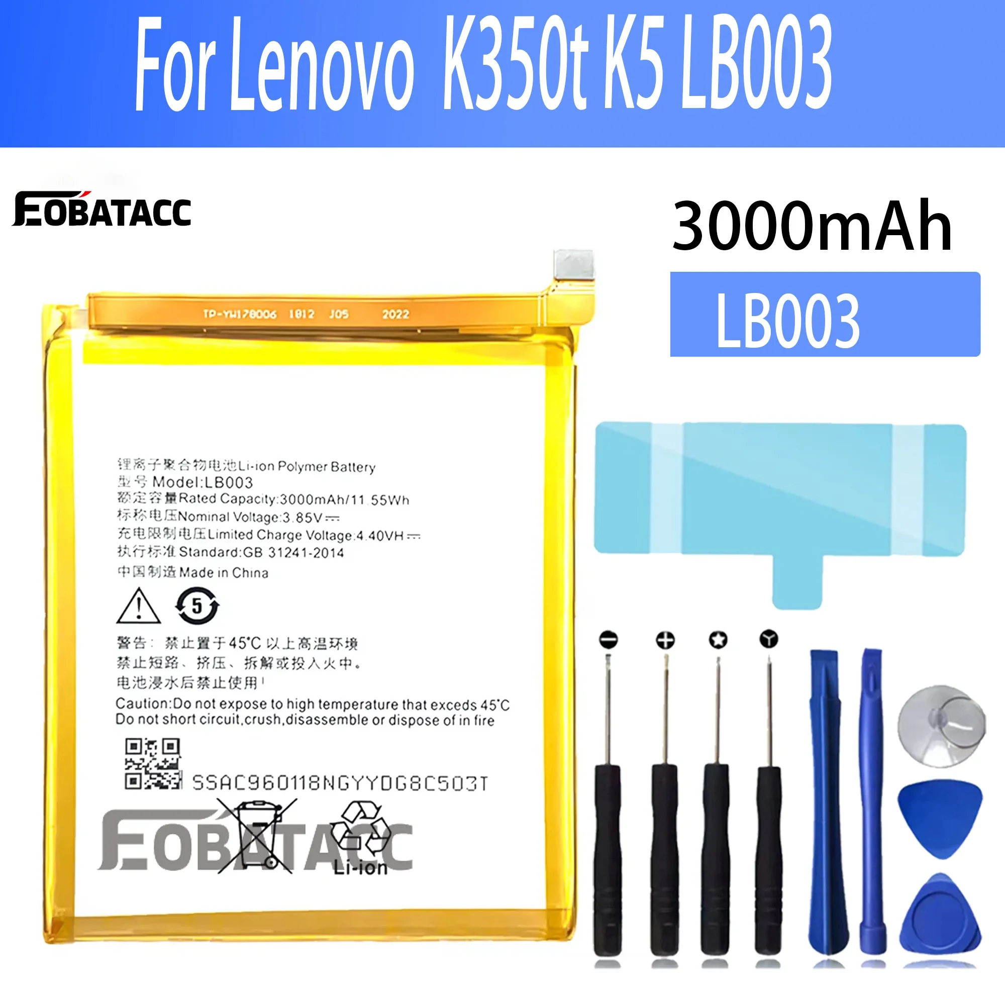 

100% New Original Battery LB003 For lenovo K350t K5 Battery + Free Tools