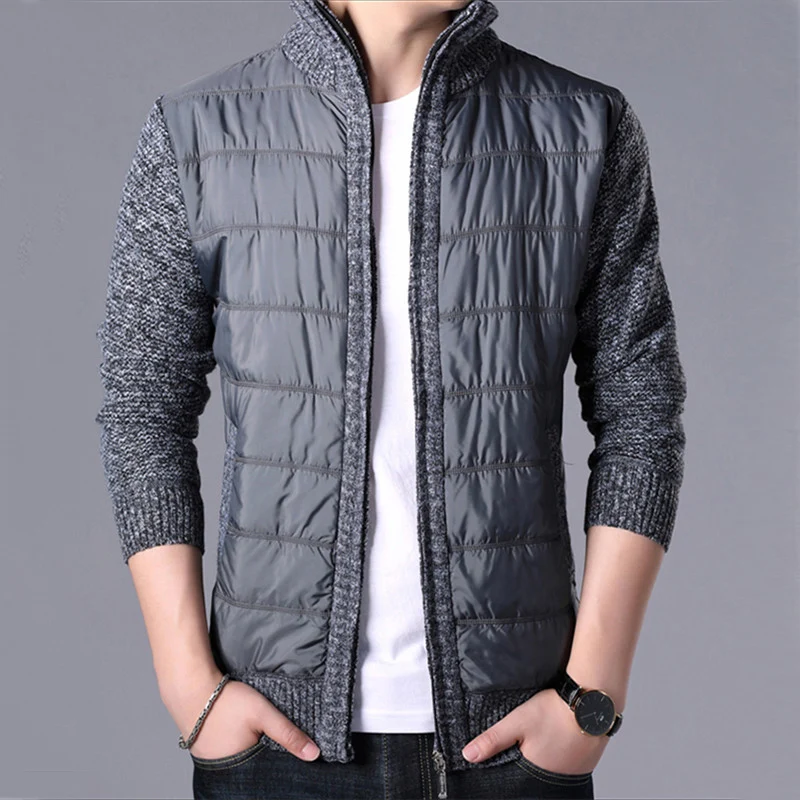 Winter Cardigan Men Thick Warm Sweater Coat Fashion Patchwork Slim Knitted Cardigan Sweater Mens Casual Cardigan Outerwear Man