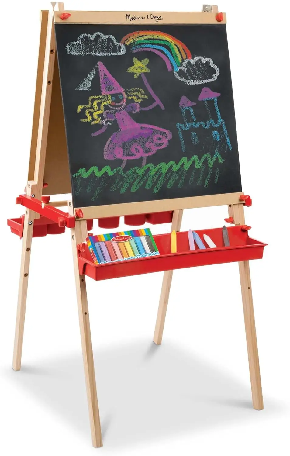 

Deluxe Magnetic Standing Art Easel with Chalkboard, Dry-Erase Board, and 39 Letter & Number Magnets - FSC Certified for Kids