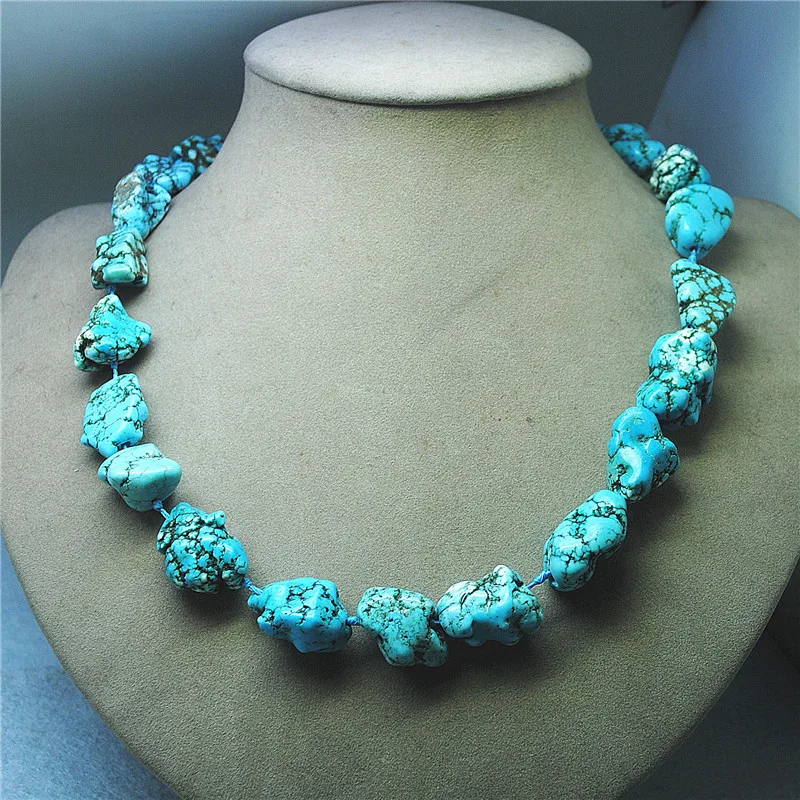 1PCS Men Necklace Natural Turquoise Stone Material Knotted Wire 53CM Length Good Quality For Party Wearings Blue Colors