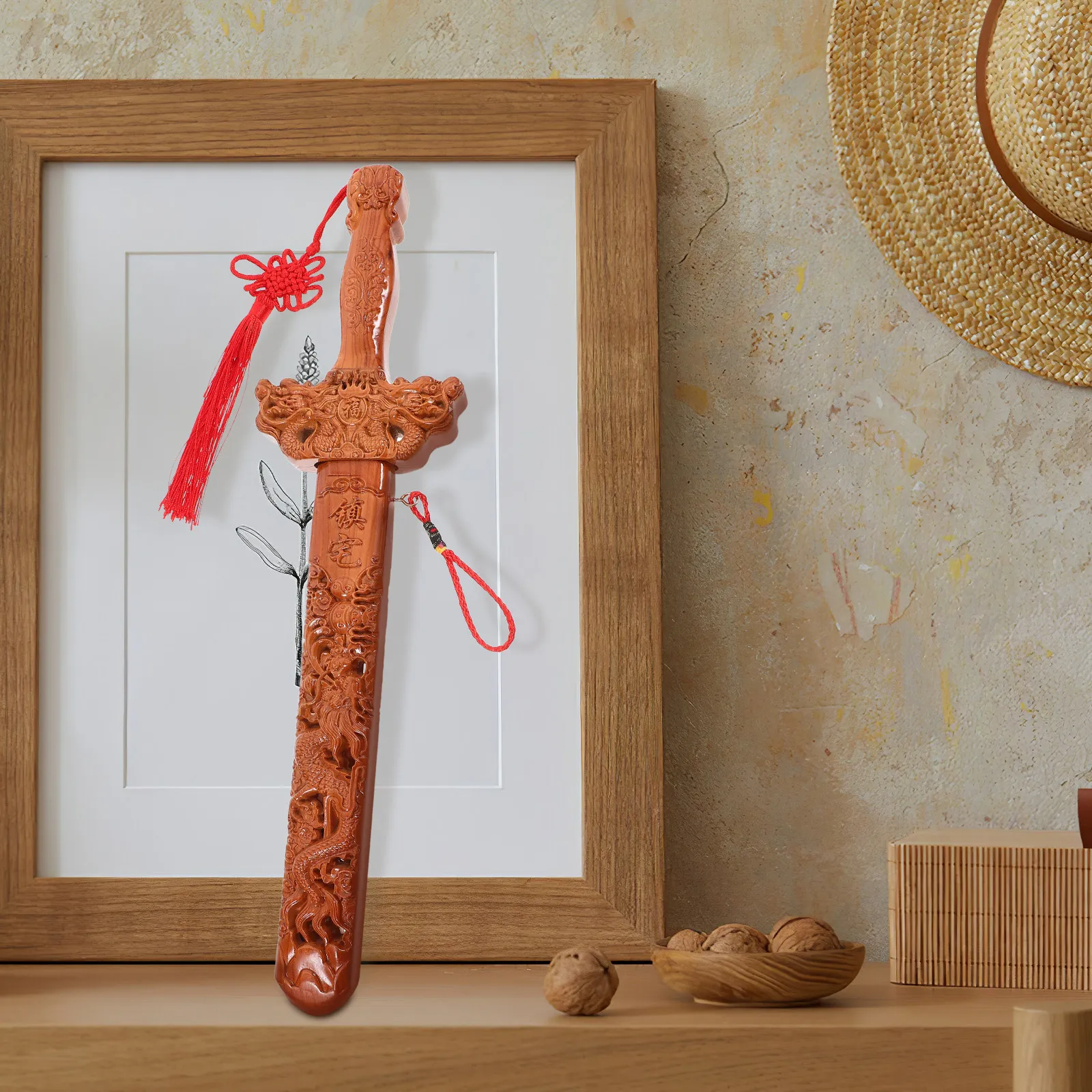 

Chinese Style Wood Ornament Decorative Hanging for Home Decor Evil Spirits Exorcism Craft Wall Pendant Engraving
