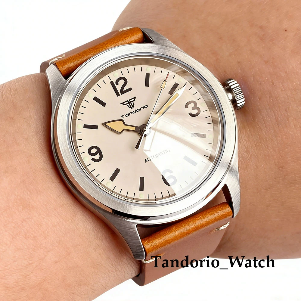Tandorio Sapphire Glass Automatic Mechanical Vintage Men Watch For Miyota 8215/Asia 2824 10ATM luminous Beige/Black Diver Watch