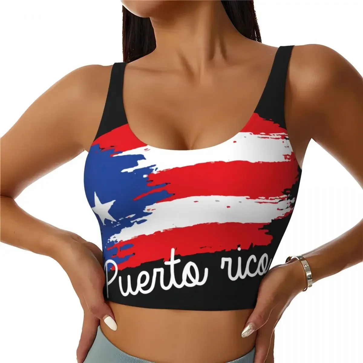 

Women Sexy Sports Vest Puerto Rico Flag Female Streetwear Sport Lingerie Tee Crop Top