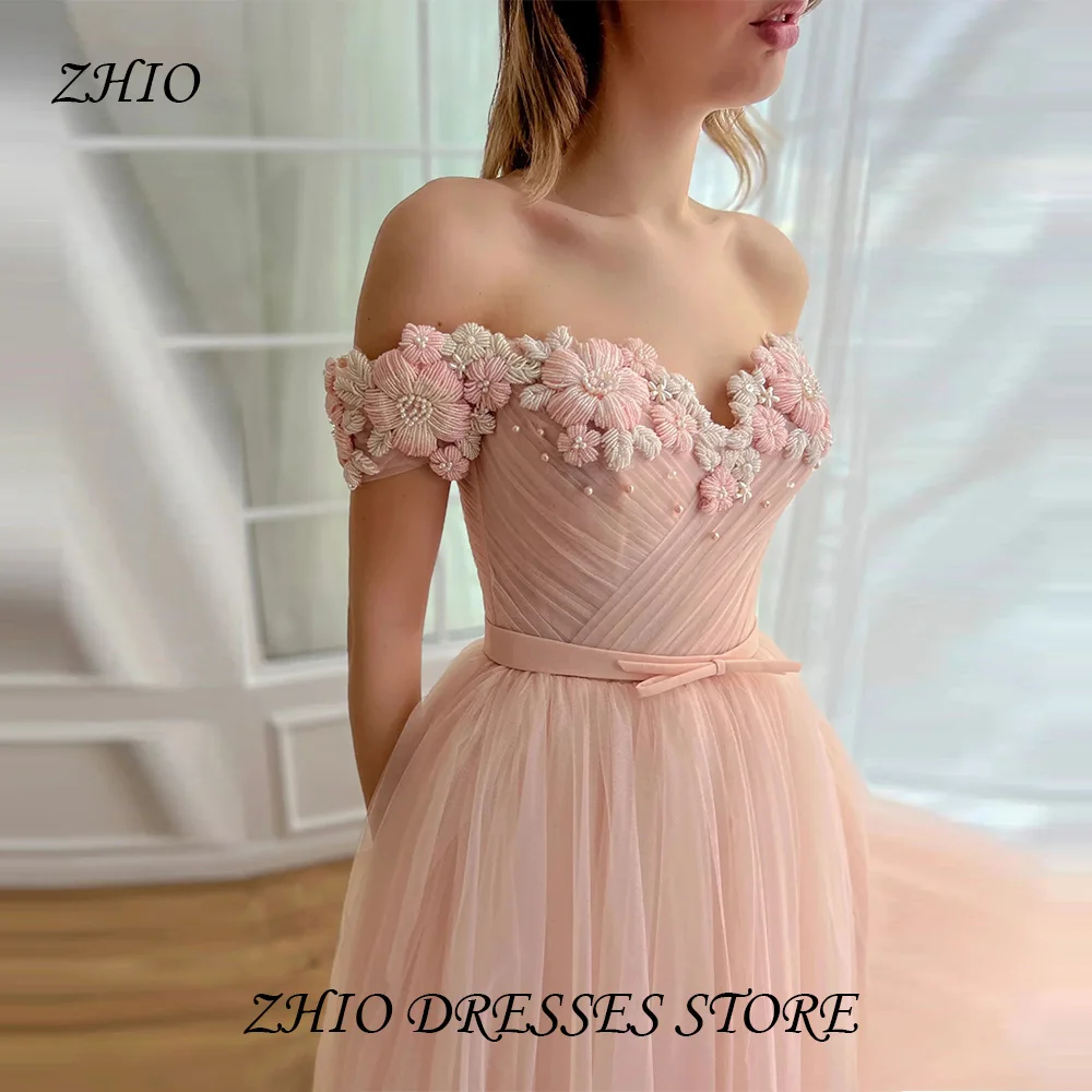ZHIO Customized Exquisite 3D Floral A-Line Outline Lace Floral Applique Women's Dress Tulle Wedding Dress فساتين سهرة