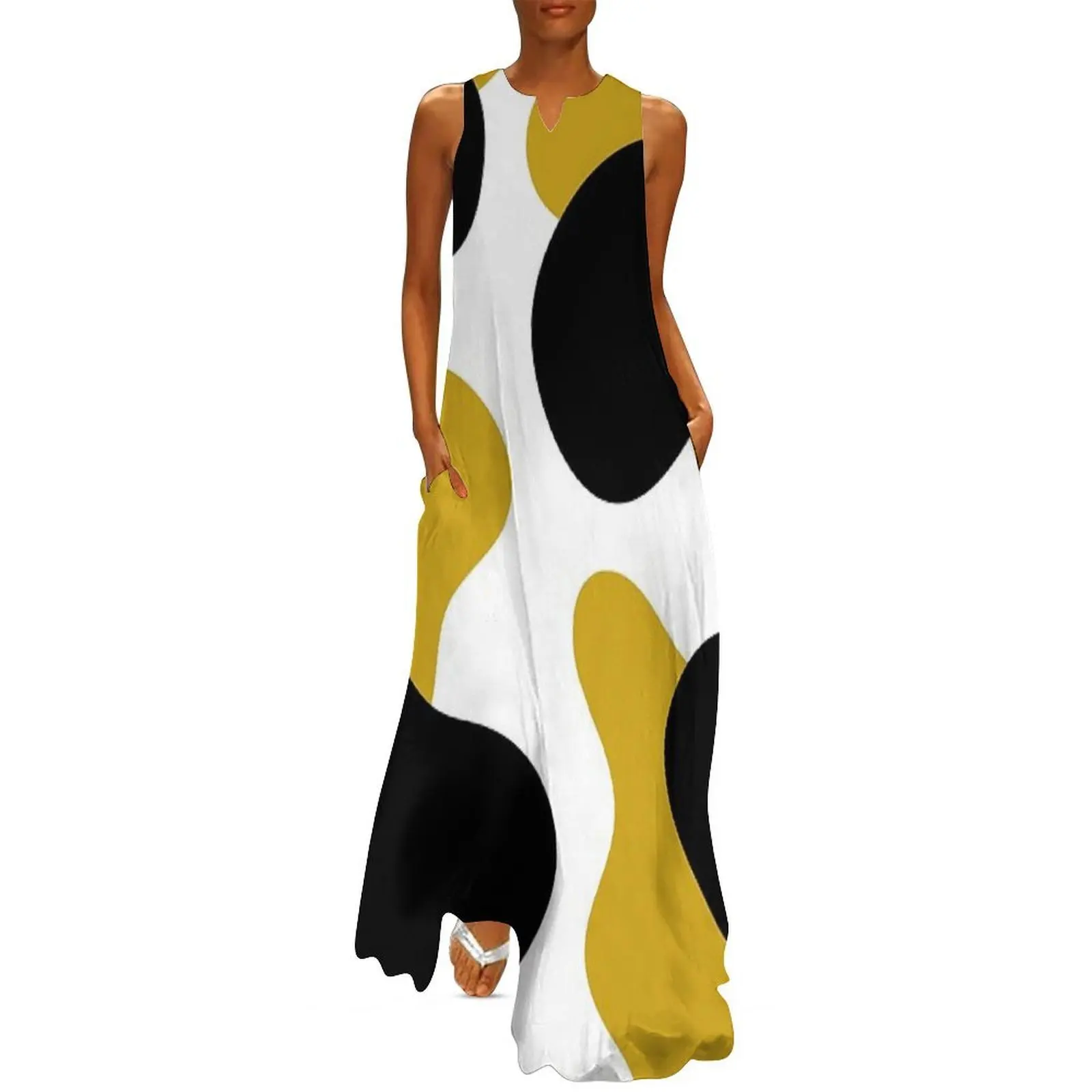 

Blobs (Black, White, Mustard Yellow) Long Dress summer dresses ladies 2025 dresses summer woman 2025 birthday dress for women