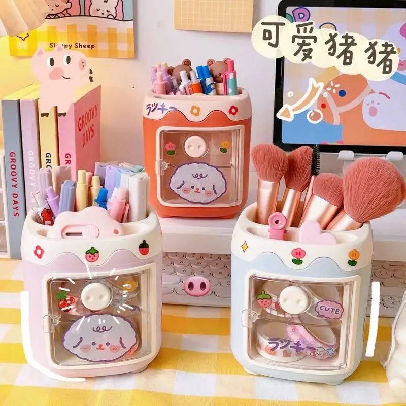 Cute Pen Holder Multi Grid Pencil Bag Stationery Organizing Storage Box Desktop Divided Pen Holder Student School Supplies