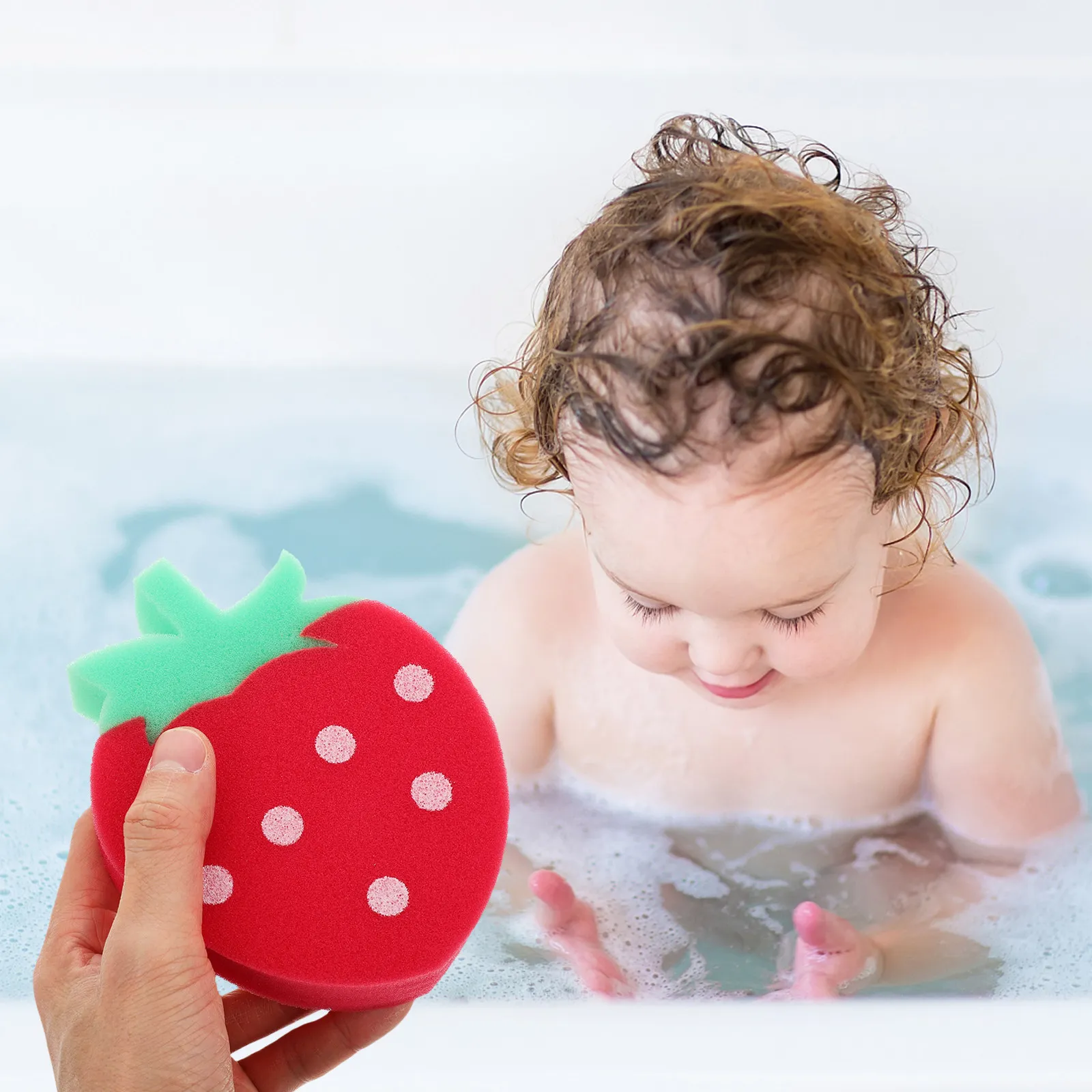 4Pcs Strawberry Shaped Bath Sponge Brush for Kids Toddlers Soft Exfoliating Sponge Baby Bath Time Fun Shower Scrubber Cleansing