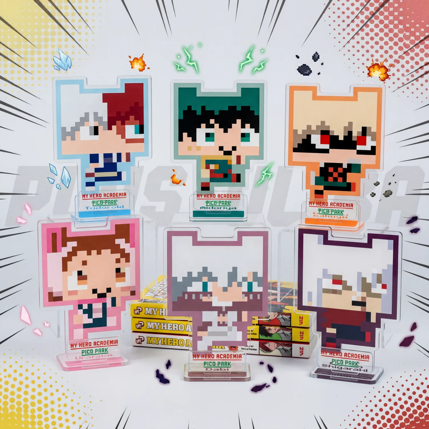 Anime 10CM Figure My Hero Academia Katsuki Bakugo Tomura Shigaraki Pixel Style Doll Acrylic Stands Model Keychain Toy for Gift