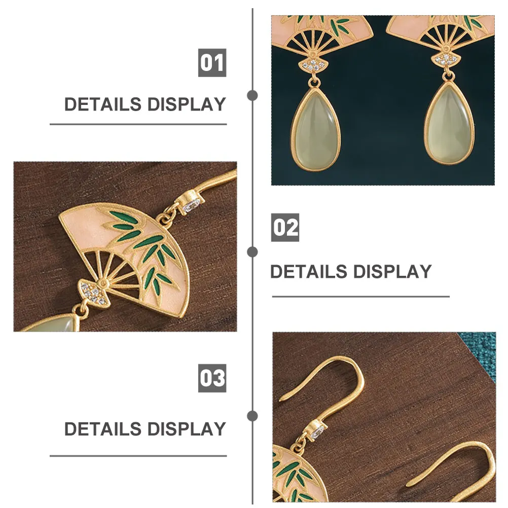 

1 Pair Chinese Style Fan Shape Jade Earrings Women Retro Pendant Delicate Creative Design Lady Costume Jewelry Gift Ear Drop Ear