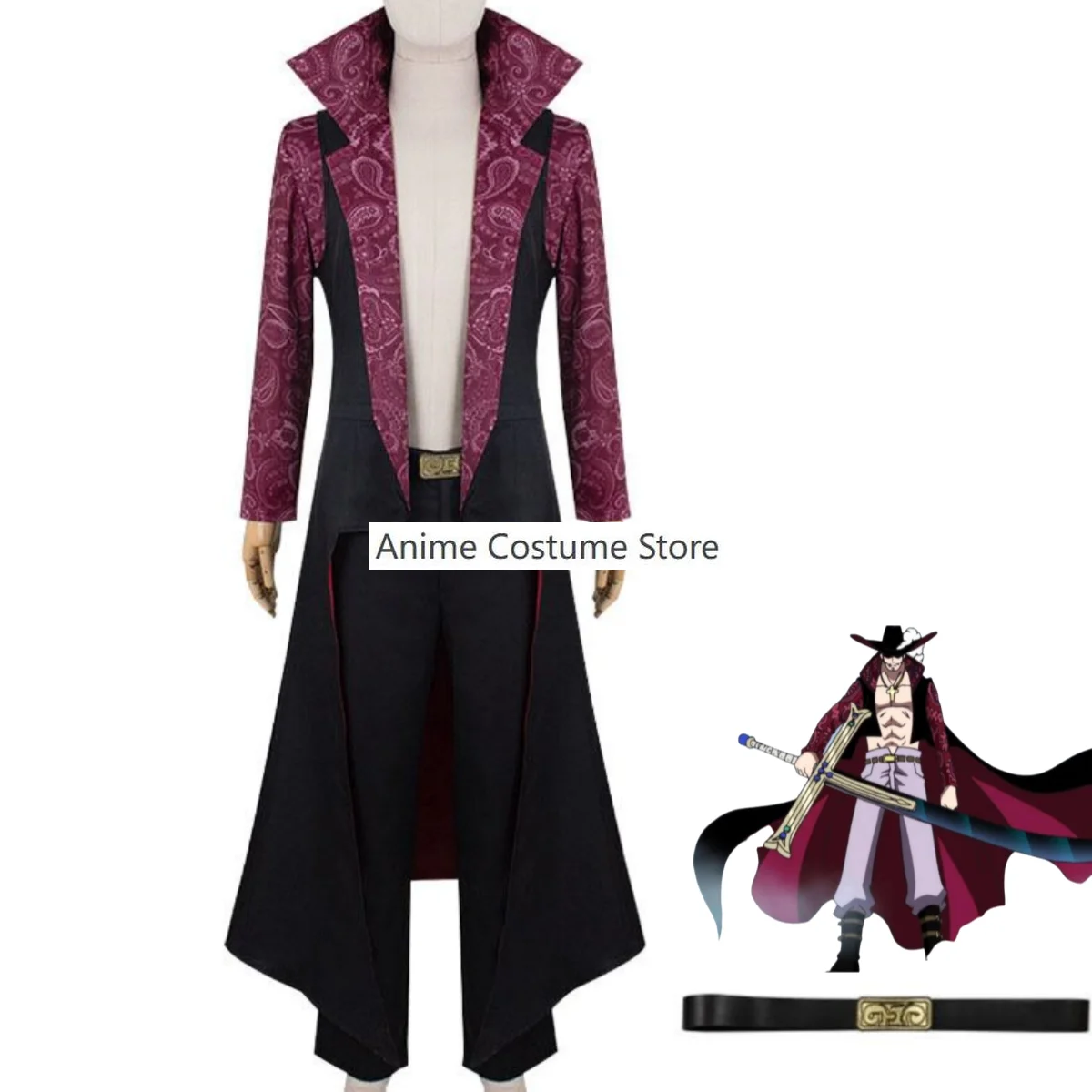 Live Action Movies Dracule Mihawk Cosplay Costume Stand-up Collar Cloak Printing Trench Coat Adult Man Halloween Carnival Suit