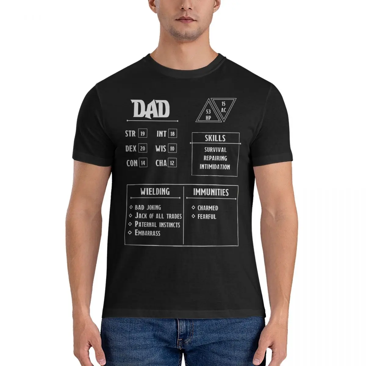 Creative Dad Character Sheet T-Shirts Men O Neck 100% Cotton T Shirt D-Dungeons And Dragons Short Sleeve Tees Gift Idea Clothing