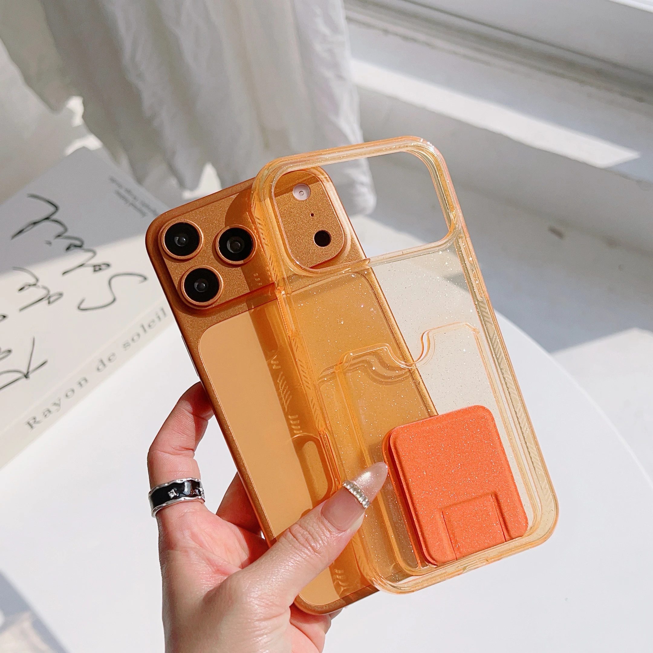 Glitter Bling ATM ID Card Holder Slot Phone Case For iPhone 17 16 15 14 13 Pro Max Plus Air Photo Pocket Clear Wallet Cover view 5