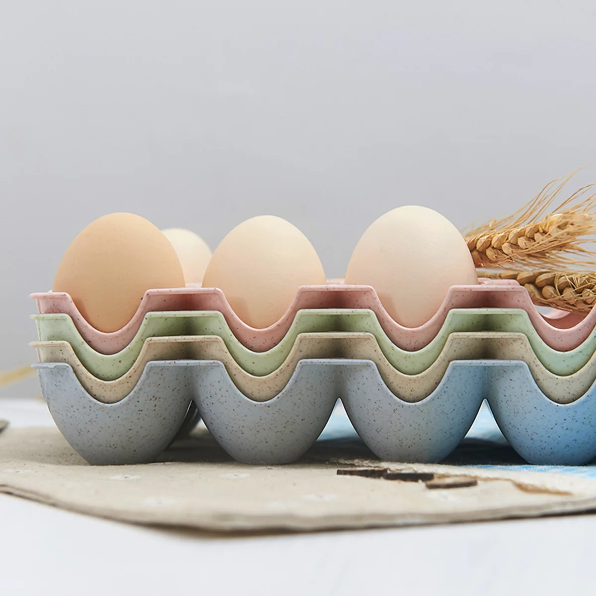 Caixa de armazenamento de ovos empilhável engrossado material de palha de trigo para organizador de geladeira cozinha ovo titular recipiente casa