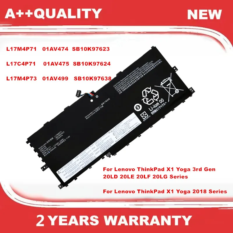 

Аккумулятор для ноутбука Lenovo ThinkPad X1 Yoga 3-го поколения 20LD 20LE 20LF 20LG 2018 L17M4P71 01AV474 SB10K97623 L17C4P71 01AV475