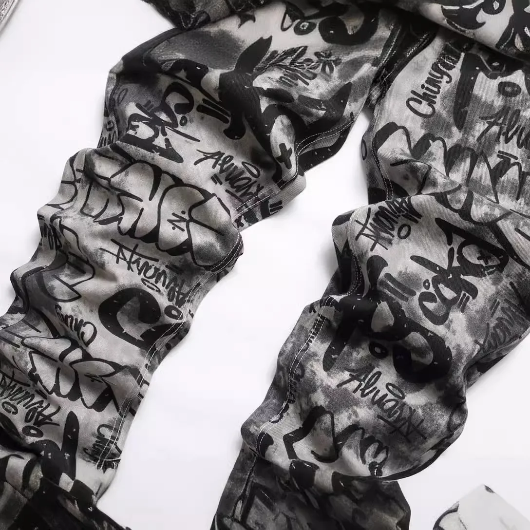 Vaqueros ajustados grises de moda para hombres Pantalones rectos casuales de hip hop